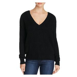 NWT R D STYLE Womens Black Tie Grommet Up Back Long Sleeve V Neck Sweater S